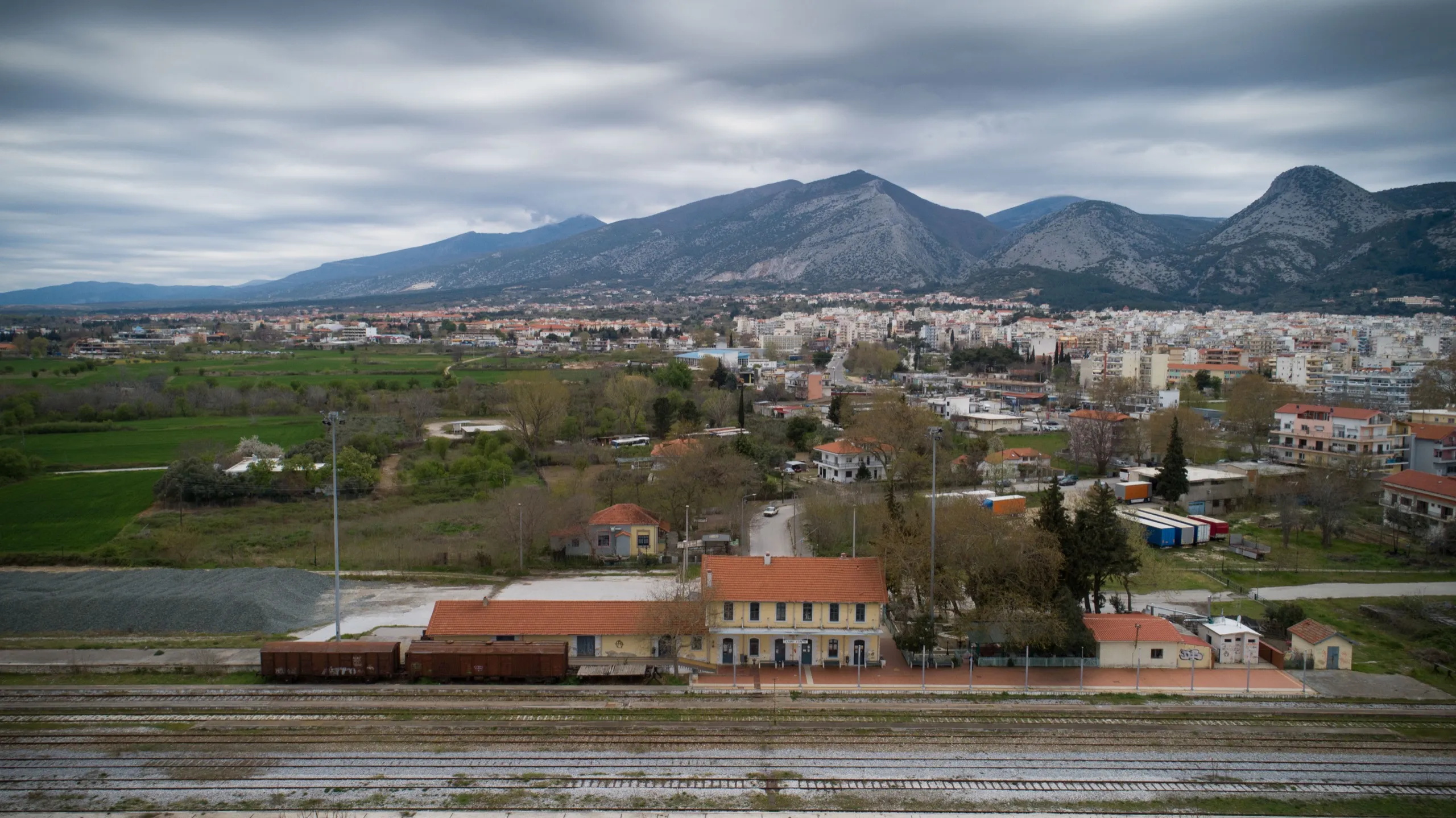 Αεροφωτογραφία του σιδηροδρομικού σταθμού Ξάνθης.